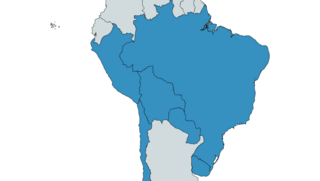 Karte von Südamerika mit folgenden markierten Ländern: Brasilien, Chile, Kuba, Paraguay, Uruguay, Bolivien, Peru
